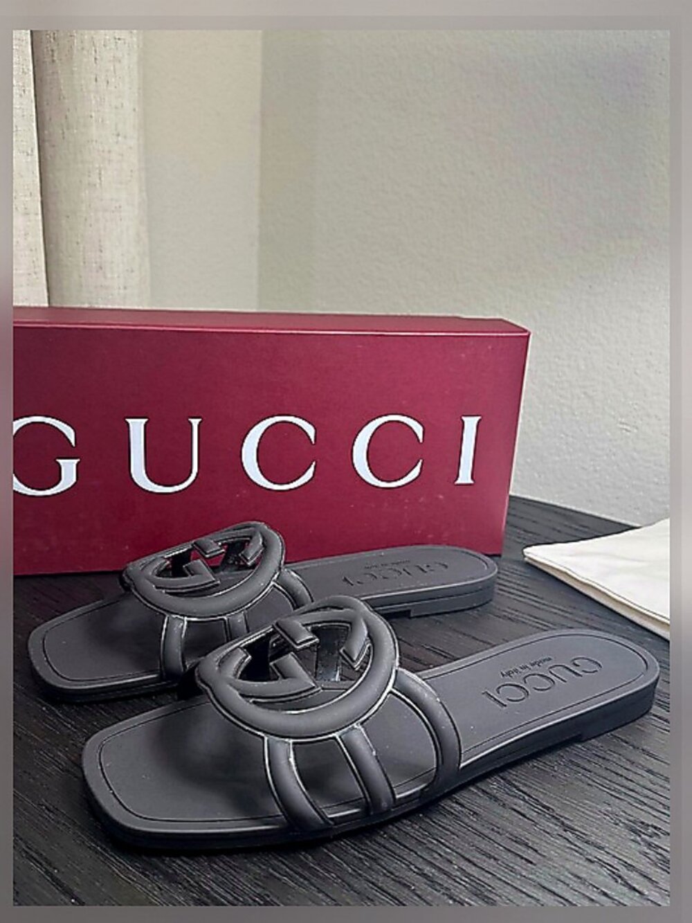 Gucci Interlocking G Palma Rubber Slide Sandals Black 39